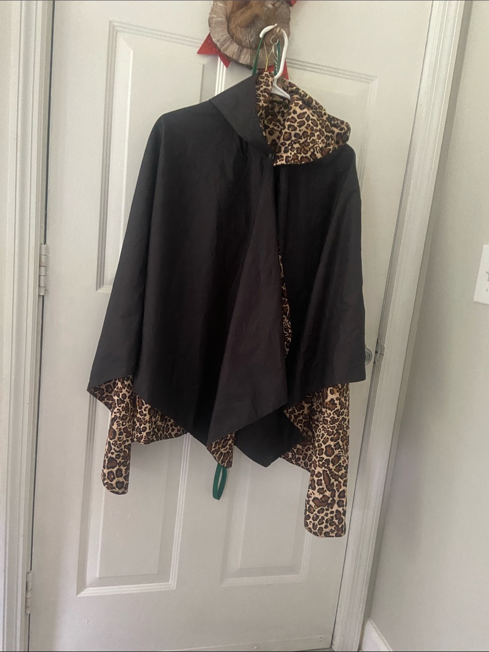 Black Cape with Leopard Print Lining